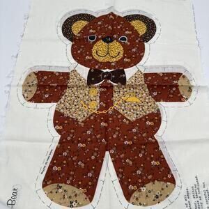 Vintage Calico Teddy Bear Sewing Pattern Panel, Uncut 20”